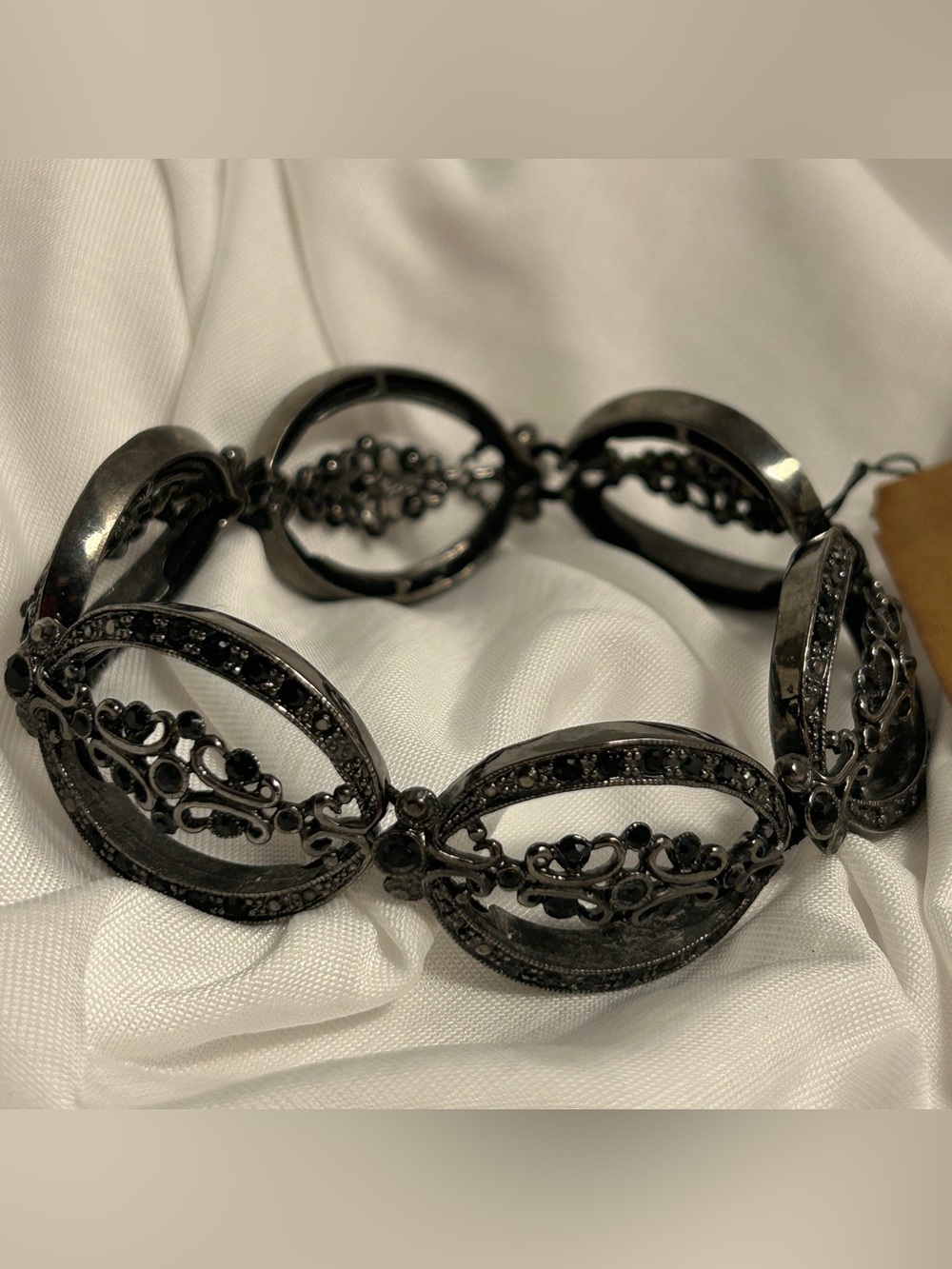 Monet link bracelet black crystal filigree marcasite Victorian Gothic glam art